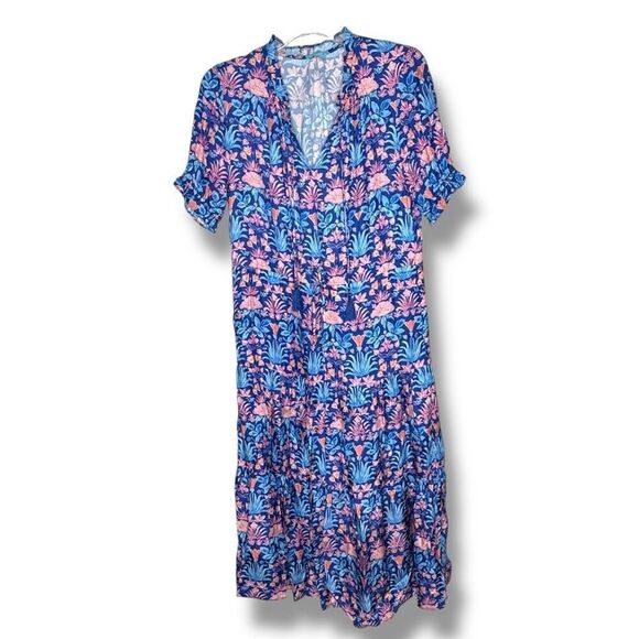 J. Mclaughlin Chessie Silk-Blend A-Line Tiered Skirt Print Dress Women’s Size S - Picture 3 of 9